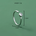 Detailed view of silver U-shaped nose ring with measurements 1.3cm and 1.2g weight - Open Ring with Zirconia / Silver