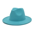 Classic turquoise wool fedora hat with wide brim and C-crown design for men and women - M (56-58cm) / Lake Blue