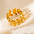 Chic 18k gold plated stainless steel open ring featuring a delicate leaf wrap design - Leaf Gold 79