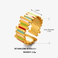 Gekleurde emaille roestvrijstalen open ring met golfontwerp en een gouden afwerking - Veelkleurige Streep (ZN056G-2) / Goud