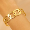 Golden chunky chain link cuff bracelet with vintage textured interlocking oval rings - Interlocking Ring Engraved Chain (6725)