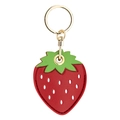 Cute strawberry leather keychain with red polka dots and golden metal ring clasp - Red Strawberry