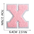 Patch ricamata lettera X in ciniglia rosa con bordo in feltro bianco e misure - Lettera singola X / Rosa