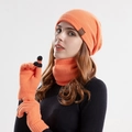 Vibrant orange winter knit set with beanie hat, neck warmer, and touchscreen gloves - Orange