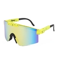 Neon yellow splatter cycling sunglasses with multi-color mirrored shield lenses - C15 Neon Yellow Black Splatter