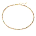 Golden necklace with irregular colorful geometric cubic zirconia stones on white background - Gold Necklace 40cm