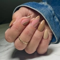 Coffee brown mixed almond press-on nails with golden line accents and luxury design - Bz1442 Surrounded By Gold And Jade / Jelly Glue + Nail File