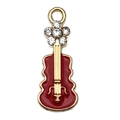 Golden violin charm with red enamel and rhinestones for DIY jewelry making - Red Rhinestone Violin