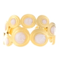 Adjustable hollow golden ring featuring white enamel circles in a geometric design - Pop Circle Style (Z-075)