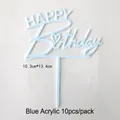 Blue acrylic Happy Birthday cake topper with heart design in a pack of ten pieces - Happy Birthday Style 1 (Blue) / 10 Pcs