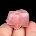 Miniature hand-carved pink rose quartz pig figurine with natural crystal textures - Rose Quartz