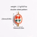 18K gold plated ceramic oval pendant with red floral patterns and size specifications - Rose Floral Oval (Style 3)