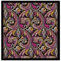 Detailed view of colorful bohemian paisley silk scarf with vibrant floral patterns - Black