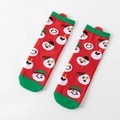 Funny red Christmas cotton socks with green accents and cute snowman face patterns - Red Multi Snowman Faces (19)