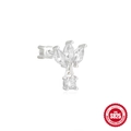 Silver S925 sterling silver crown stud earring with marquise clear cubic zirconia - Single White Gold #4 (Three Leaf Pendant)