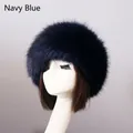 Faux fur winter cossack hat in navy blue color with plush warm texture for cold weather - Navy Blue with Black Tips