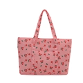 Pink tote bag with cherry print and dual handles for college style casual fashion - Pink