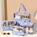 Purple cartoon octopus pattern makeup bag set with 4 pieces of waterproof TPU storage pouches - 4-Piece Sea World Set / Purple Print
