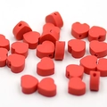 Matte red heart polymer clay beads with 10mm pre-drilled holes for DIY jewelry - 100 Pcs/Pack / Red