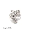 Modern silver stainless steel spiral ring featuring three polished metallic beads - Silver (YYR023379-P)