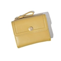 Short yellow tri-fold women wallet with floral snap button and zipper pocket - Yellow