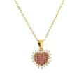 Minimalistische Herz-Halskette mit rosa Zirkonia und weißem Heiligenschein auf Goldkette - Rot