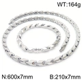 Set catena hip hop in acciaio inossidabile argento con maglie a prisma per uomo e bracciale - Collana 600x7mm + Bracciale 210x7mm / Set Colore Acciaio (KS204774-KFC)