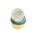 Silver mirror acrylic Merry Christmas cake topper on a blue and gray cupcake - Silver Merry Christmas