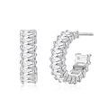 S925 sterling silver C-shaped hoop earrings with square white zircon in silver finish - Platinum Color