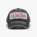 Casquette de baseball gris foncé délavé avec usure et broderie #1 MOM en rose - Réglable / Noir