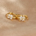 18K gold plated flower hoop earrings with zircon crystals on premium champagne silk - Gold (Y20309)