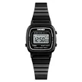 Vintage style digital watch with all-black resin strap and rectangular LED display - Full Black - Steel Band