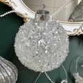 Pallina di Natale argento scintillante con paillettes fitte e gancio in metallo - Sfera di Vetro Glitter Effetto Velluto 8CM