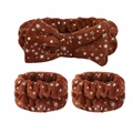 Brown coral fleece headband and wristband set with silver star patterns for spa use - Coffee 3-Piece Set