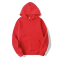 Classic solid red long sleeve hoodie for men with kangaroo pocket and ribbed cuffs - S / Tops / Red