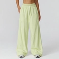 Pantaloni sportivi donna verde chiaro a vita alta e gamba larga con strisce bianche laterali - L / Verde Limone