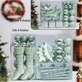 Mint green Christmas ornament set with glitter balls and tree shapes in clear PVC box - Green