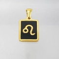 Détail macro du pendentif en acier inoxydable 18K avec signe du zodiaque Lion noir - Lion (Avec Chaîne)