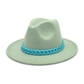 Mint green wool fedora hat with a bold blue acrylic chain link trim on white background - M (56-58cm) / Mint Green with Blue Chain