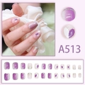 Short square purple ombre press-on nails with silver glitter and marble patterns - Glue Type / Purple Heart Smudge Style (A513)