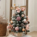45cm mini lit Christmas tree with pink velvet bows and warm LED lights in forest green - Pink House 45CM