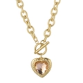 Golden toggle clasp necklace with champagne heart crystal and thick cable chain link - Gold Champagne Heart (KN229684-Z)