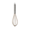 Single beige silicone whisk with stainless steel handle and hanging loop for cooking - Whisk