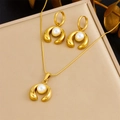 Gold plated stainless steel jewelry set with horseshoe design and pearl inlays - Horse Shoe Pearl Jewelry Set (N3182 E6200)