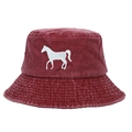 Chapeau bob en coton bordeaux avec broderie cheval au style vintage délavé pour unisexe - Réglable / Bordeaux