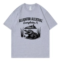 Heather grey crew neck T-shirt featuring an alligator and lighthouse graphic print - Gray