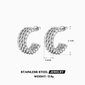 Zilveren gedraaide oorringen van roestvrij staal met een geweven structuurafwerking - Twist Textuur C-Vorm / Staalkleur