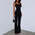 Eleganter schwarzer Pailletten-Jumpsuit für Damen mit schmaler Passform und Trägern - S / Schwarz