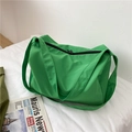 Large capacity bright green nylon shoulder bag with black double zippers and wide strap - Green