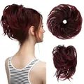 Messy bun hair piece in dark reddish brown synthetic heat resistant fiber for women - Wine Red Ombre